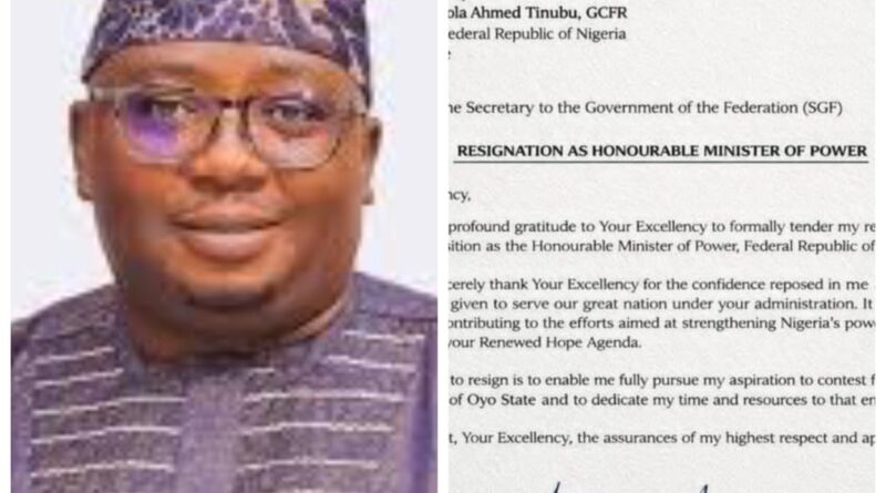 Adelabu Resigns as Nigeria’s Minister of Power to Pursue Oyo Governorship Bid