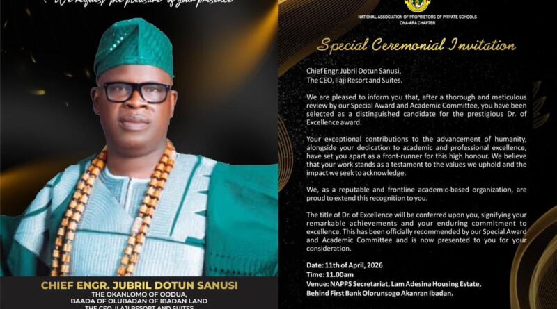 Private School Owners Set to Confer “Doctor of Excellence” Award on Jubril Dotun Sanusi Private School Owners Set to Confer “Doctor of Excellence” Award on Jubril Dotun Sanusi